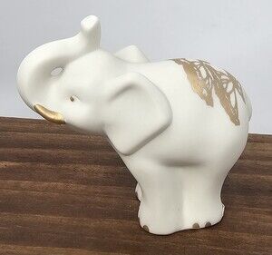 Lenox Good Fortune Elephant Everyday Wishes Ceramic Figurine White & Gold 3.5”